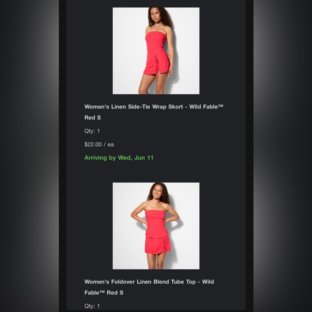 Wild Fable Vibrant Red Linen Skort and Tube Top Set